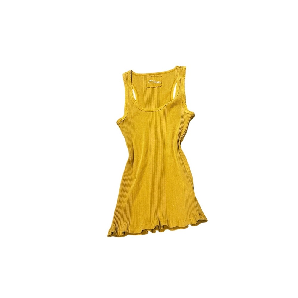 Aerie Mustard Yellow Ribbed Racerback Tank Top Lettuce Edge Hem Size M